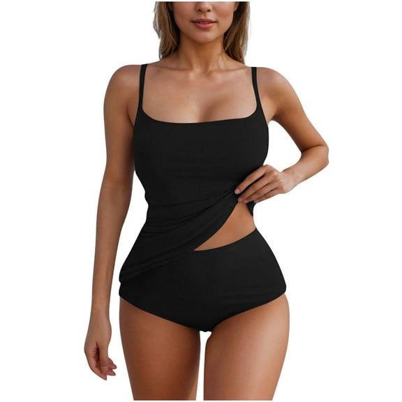 Nmnitkp Swim Suits for Women 2025 Quick-dry Women's Twist Tankini Set Two Pieces Ruched Tummy Control Suimsuit with Mid Waist Briefs