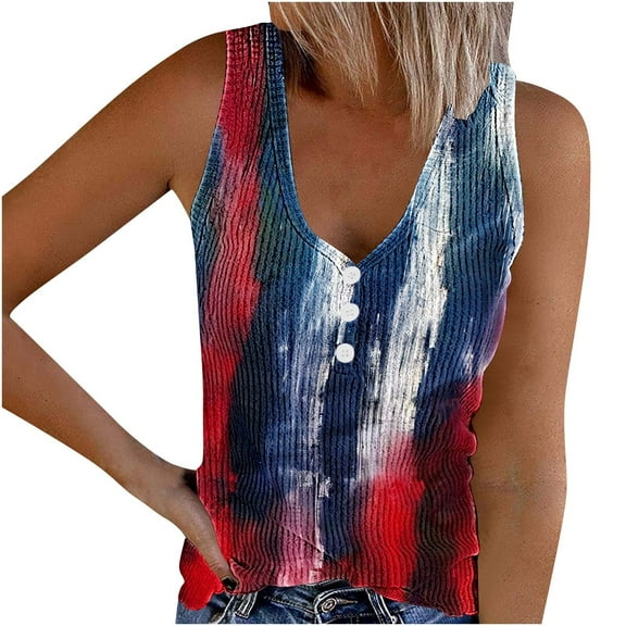 Nmnitkp Tank Top Casual American Flag Tank Tops for Women 4th of July Shirts Ring Hole Sleeveless V-Neck T-Shirt Patriotic Tees