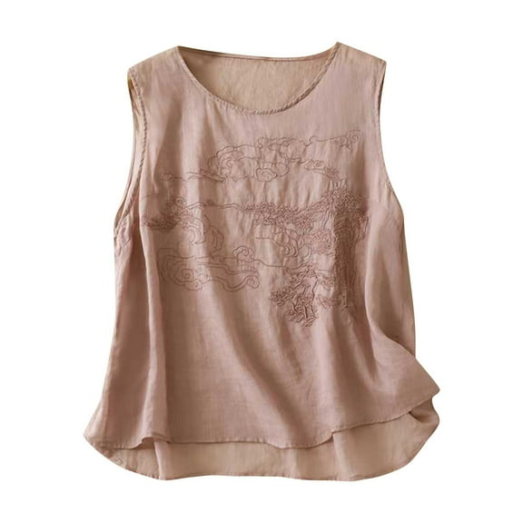 Nmnitkp Tank Top for Women Comfortable Natural Linen Sleeveless Tank Tops Basic Summer Casual Crewneck Blouse,Tank Tops