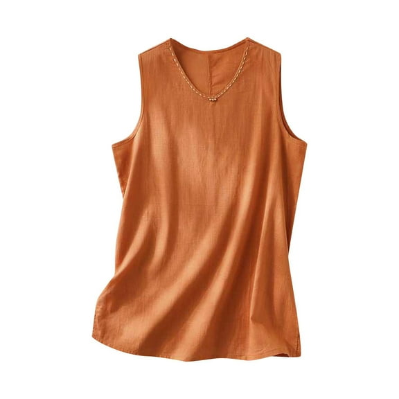 Nmnitkp Tank Top for Women Comfortable Natural Linen Sleeveless Tank Tops Basic Summer Casual Crewneck Blouse,Tank Tops