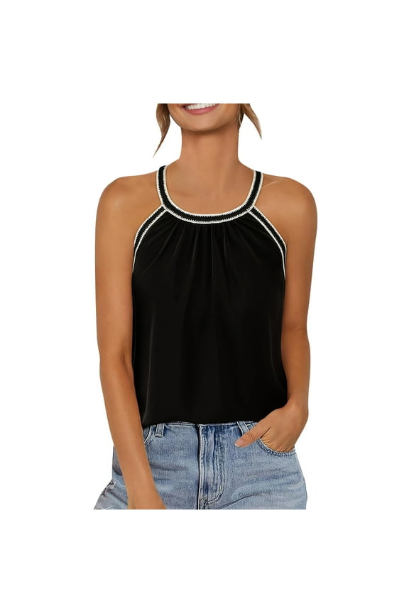 Tank Tops Comfortable Womens Pleated Tank Tops Spaghetti Strap Camisole Halter Tops Curved Hem Fashion 2026