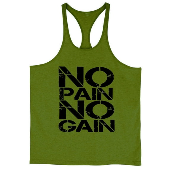 Nmnitkp Tank Tops Men Cotton Racerback Tank Top - "No Pain No Gain" Graphic Sleeveless Vest, Solid-Color Comfortable Shirt for Gym Workouts & Casual Wear Sleeveless Shirts for Men Green,S