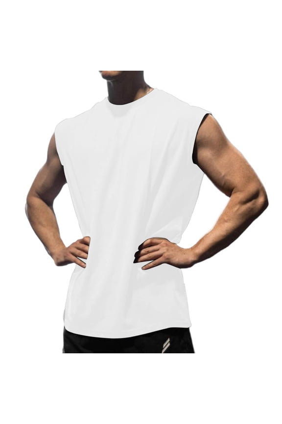 Tank Tops Men Elastic Fabric Mens Tank Tops Summer,Fitness Breathable Absorption Loose Training Sleeveless Speed-drying Waistcoat Short-sleeved Fitness Clothes White,2XL