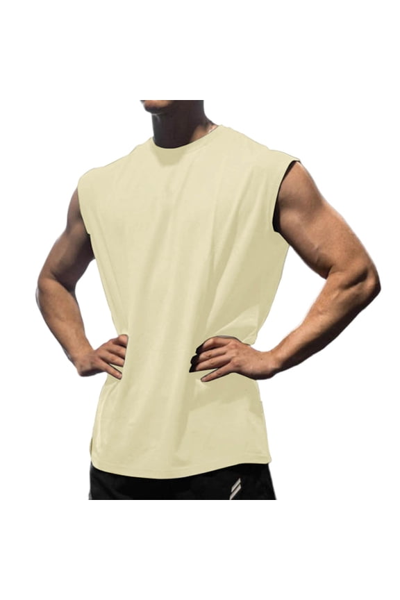 Tank Tops Men Elastic Fabric Mens Tank Tops Summer,Fitness Breathable Absorption Loose Training Sleeveless Speed-drying Waistcoat Short-sleeved Fitness Clothes Khaki,M