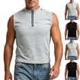 thumbnail image 1 of Nmnitkp Tank Tops Men Half-Zip Sleeveless Tank Tops, Loose Fit Crew Neck Breathable Solid Color Shirts for Summer Casual, Workout & Streetwear Wear Gray,M, 1 of 6