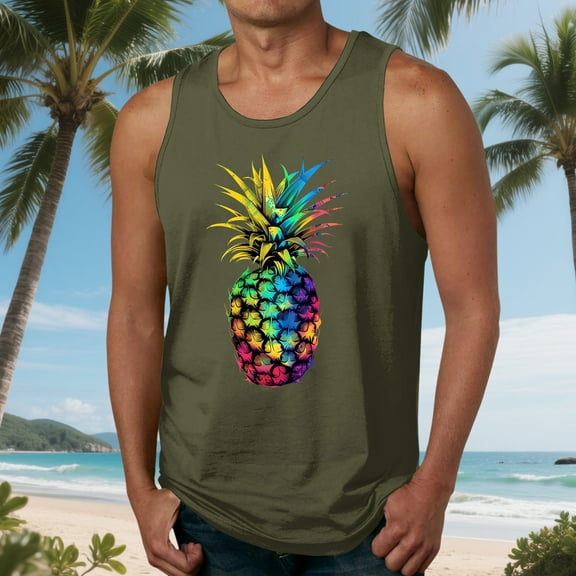 Nmnitkp Tank Tops Men,Mens Tank Tops Summer Elastic Fabric Mens Graphic Tank Tops Crewneck Gym Muscle Beach Hawaii Sleeveless Shirts Army Green,M