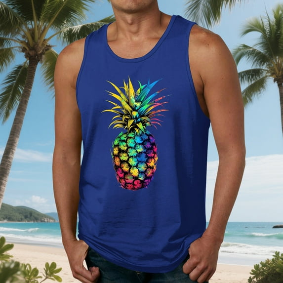 Nmnitkp Tank Tops Men,Mens Tank Tops Summer Elastic Fabric Mens Graphic Tank Tops Crewneck Gym Muscle Beach Hawaii Sleeveless Shirts Dark Blue,S