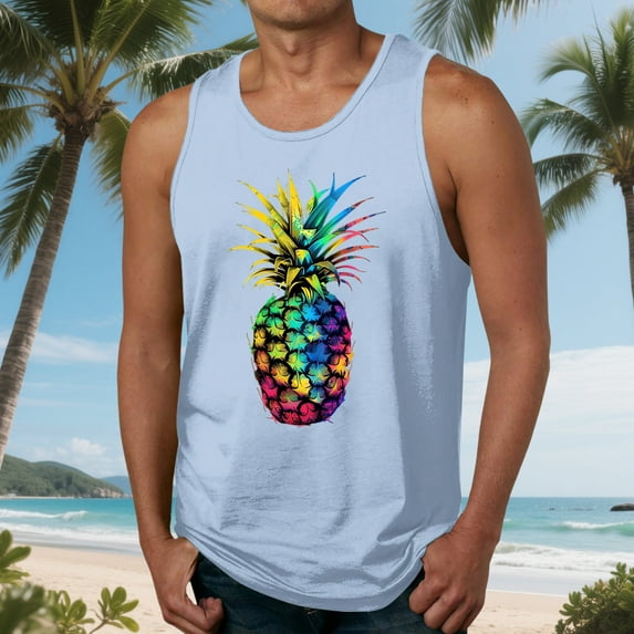 Nmnitkp Tank Tops Men,Mens Tank Tops Summer Elastic Fabric Mens Graphic Tank Tops Crewneck Gym Muscle Beach Hawaii Sleeveless Shirts Light Blue,4XL
