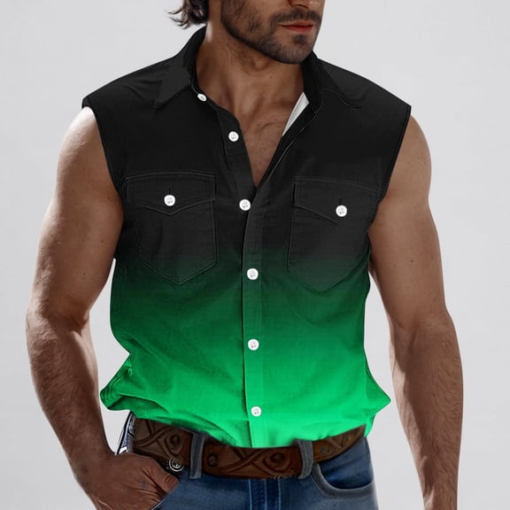 Nmnitkp Tank Tops Men Sleeveless Front Shirt for Men,High-Quality Fabric Mens Tank Top Button Down Shirts Green,3XL