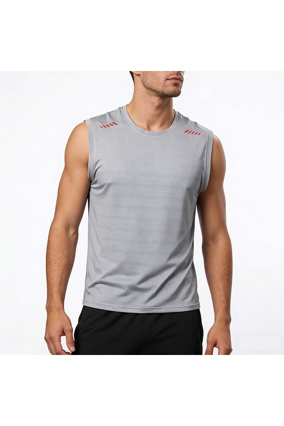 Tank Tops Men Solid Color Cooling Ice Silk Tank Top - Quick-Dry Breathable Round Neck Sleeveless Shirt for Workout Fitness Casual Sleeveless Shirts for Men Gray,M