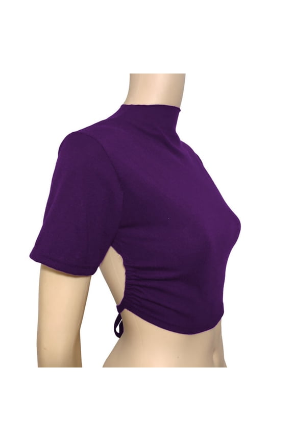 Tank Tops for Women Fashion Casual Solid Color Backless Hollow Front And Back Wearable T-Shirt Short-Sleeved Round Neck Shirt Purple,S