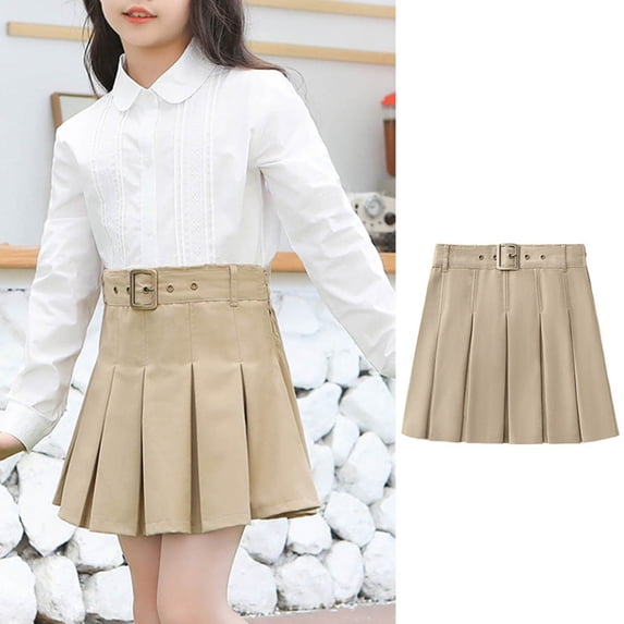 Nmnitkp Toddler Girls Pleated Uniform Skirts, Adjust Belt Skort Shorts Plus Size Tennis Casual Skirt, 5-15 Years