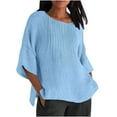 thumbnail image 1 of Nmnitkp Tops for Women Trendy Summer Casual Cap Short Sleeve Basic Textured Solid Color Round Neck T Shirts Blouse, 1 of 5