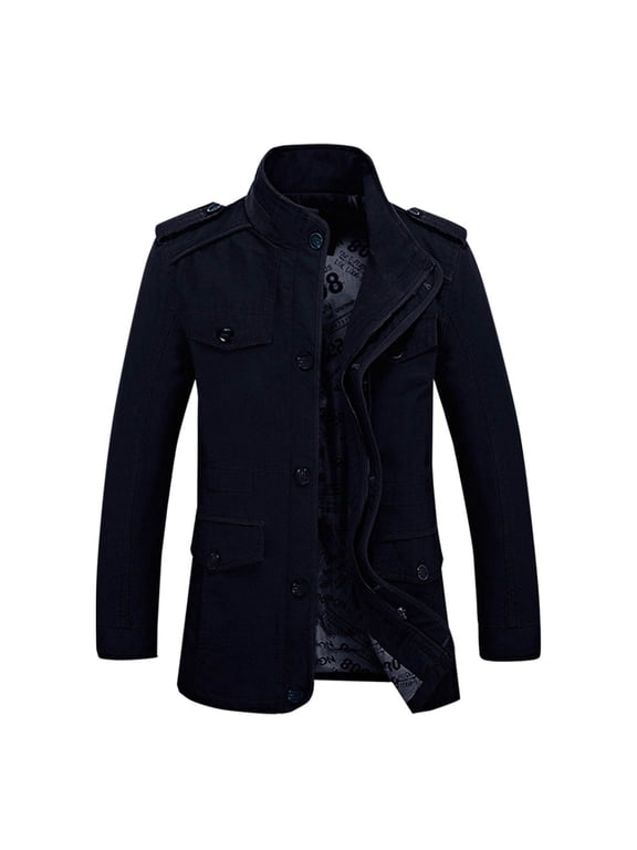Trench Coat Men Warm and Wear-Resistant Jackets for Men Easy Cleaning Care Men's Casual Canvas Cotton Military Lapel Jacket Plus Size Mens Jacket with Zipper Pockets