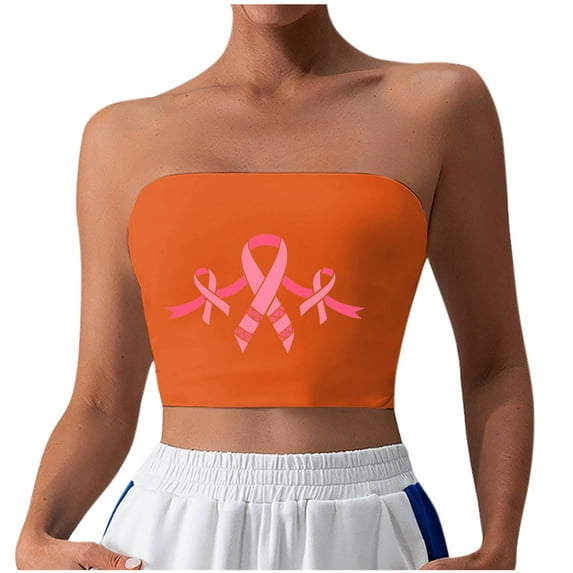 Nmnitkp Tube Tops for Women Breast Cancer Print Strapless Top Bandeau Crop Top Premium Healthy Fabric Summer Streetwear & Show off your Figure Tube Top(Plus Size)