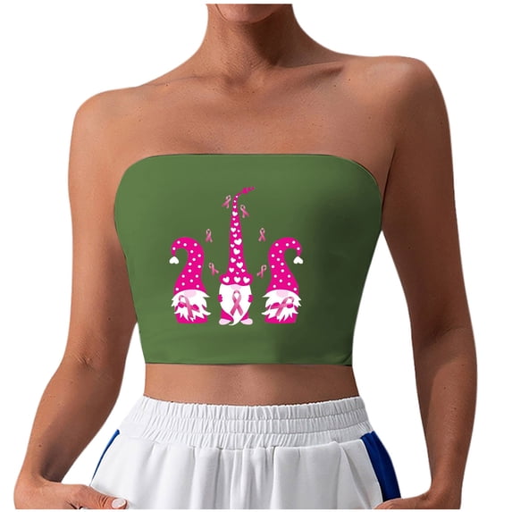 Nmnitkp Tube Tops for Women Breast Cancer Print Strapless Top Bandeau Crop Top Premium Healthy Fabric Summer Streetwear & Show off your Figure Tube Top(Plus Size)