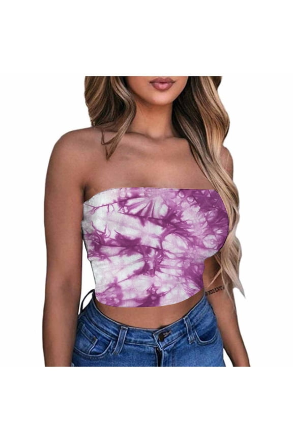 Tube Tops for Women Casual Printing Strapless Top Bandeau Crop Top Premium Healthy Fabric Summer Streetwear & Show off your Figure Tube Top(Plus Size)