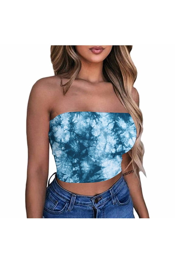 Tube Tops for Women Casual Printing Strapless Top Bandeau Crop Top Premium Healthy Fabric Summer Streetwear & Show off your Figure Tube Top（Plus Size）