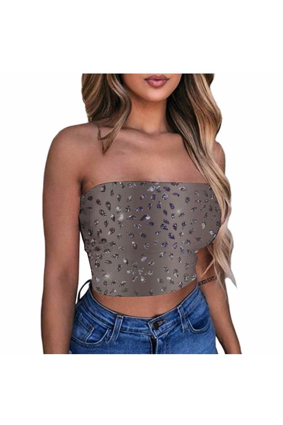 Tube Tops for Women Show off your Figure Women's Crop Top High Cost Performance Tube Tops Sleeveless Stretchy Solid Strapless Bright print Tube Top(Plus Size)