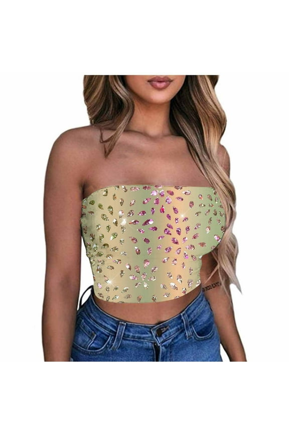 Tube Tops for Women Show off your Figure Women's Crop Top High Cost Performance Tube Tops Sleeveless Stretchy Solid Strapless Bright print Tube Top(Plus Size)