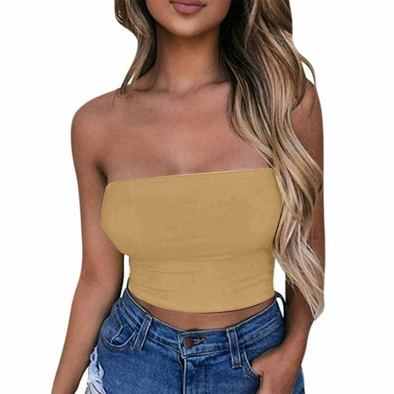 Nmnitkp Tube Tops for Women Show off your Figure Women's Crop Top High Cost Performance Tube Tops Sleeveless Stretchy Solid Strapless Solid color Tube Top