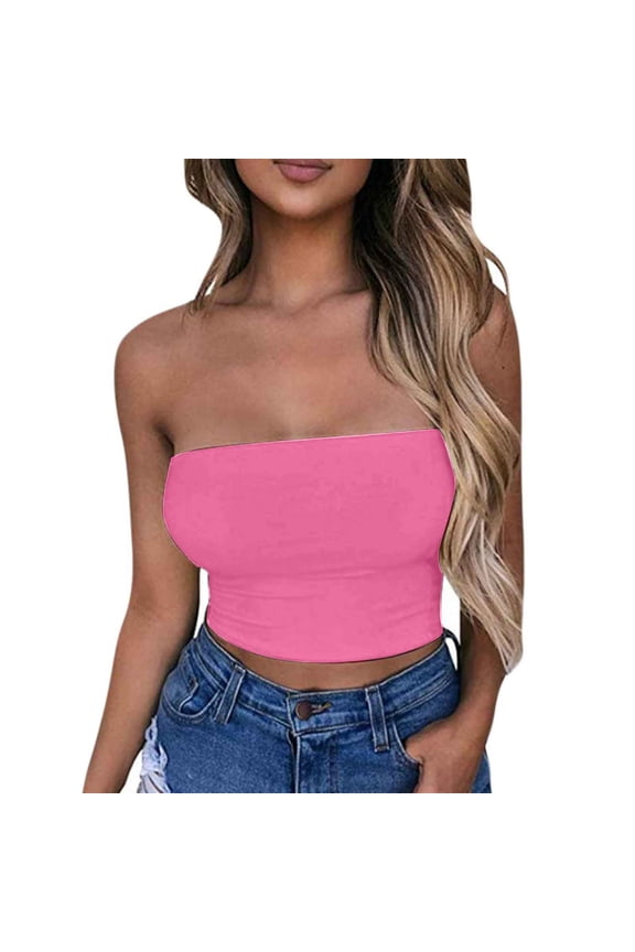 Tube Tops for Women Show off your Figure Women's Crop Top High Cost Performance Tube Tops Sleeveless Stretchy Solid Strapless Solid color Tube Top