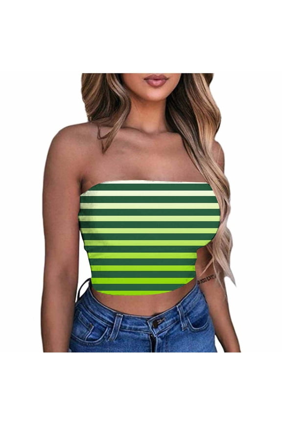 Tube Tops for Women Show off your Figure Women's Crop Top High Cost Performance Tube Tops Sleeveless Stretchy Solid Strapless Stripe Printing Tube Top（Plus Size）
