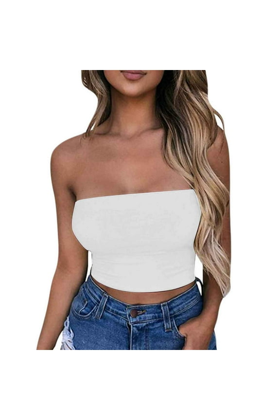 Tube Tops for Women Show off your Figure Women's Sexy Crop Top High Cost Performance Tube Tops Sleeveless Stretchy Solid Strapless Tube Top（1,2,3,5PC)