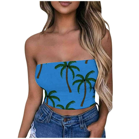 Nmnitkp Tube Tops for Women Hawaiian Style Flower Graphic Print Strapless Top Bandeau Crop Top Premium Healthy Fabric Tube Top Summer Streetwear