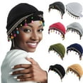 thumbnail image 1 of Nmnitkp Turban Head Wraps for Women Skull Cap Turban Pre-Tied Tassels Men Satin Lined Turban Hat with Fringe Twisted Tail Black, 1 of 5