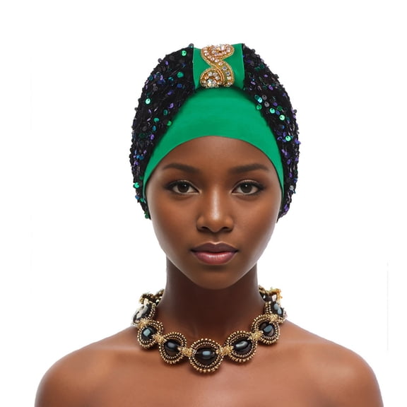 Nmnitkp Turbans Cap Rhinestone Headwrap Beanie Pre Tied Head Cover Bonnet Women Muslim Stretchy Pleated Headscarf Hat Green