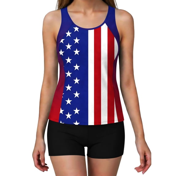 Nmnitkp Two Piece Tankini Swimsuits for Womens Independence Day Modest Tankini Bathing Suit Tops with Boy Shorts and Padded Tummy Control Swimwear