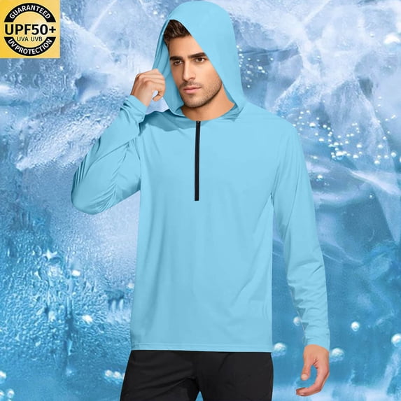 Nmnitkp UPF 50 Long Sleeve Men Cool & Breathable Sunscreen Lightweight Breathable Long Sleeve With Mask Zipper Hooded Blouse