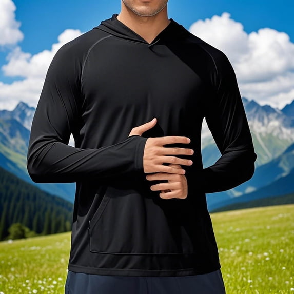 Nmnitkp UPF 50 Long Sleeve Men Ice Silk Men's Summer Sunscreen Is Lightweight Breathable Solid Color Long Sleeve With A Mask Hooded Blouse