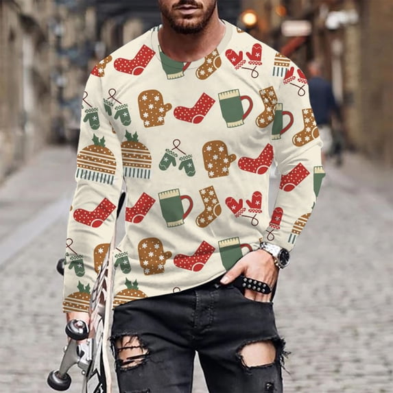 Nmnitkp Unisex Christmas Ugly Sweatshirt 3D Xmas Festive Print Crewneck Pullover Long Sleeve Sweatshirts for Holiday Party Soft and Skin-Friendly Men's Sweatshirts