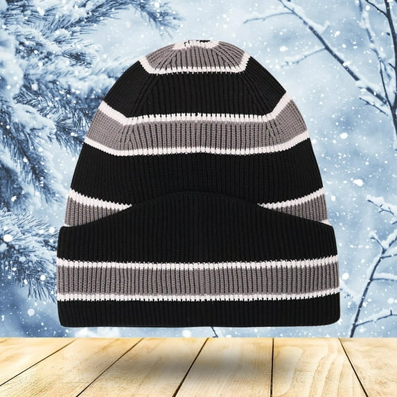 Nmnitkp Unisex Reversible Knitted Beanie Hat for Men Women Warm Winter Striped Beanies Warmth Beanie Cap Gray #01
