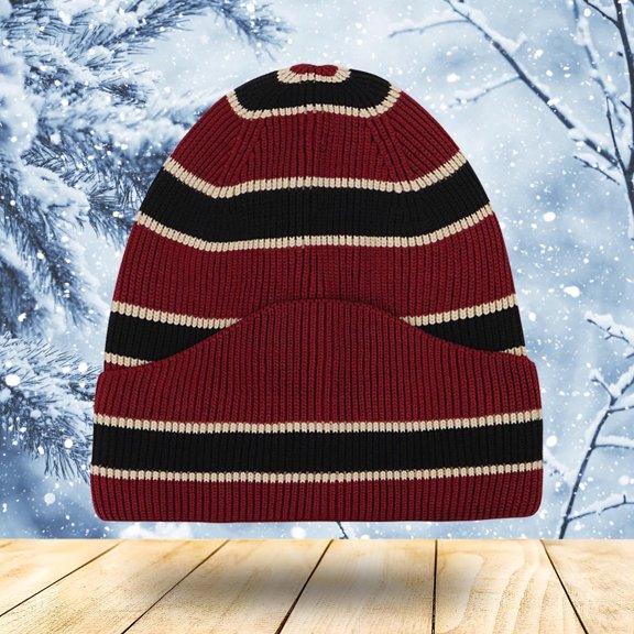 Nmnitkp Unisex Reversible Knitted Beanie Hat for Men Women Warm Winter Striped Beanies Warmth Beanie Cap Red #01