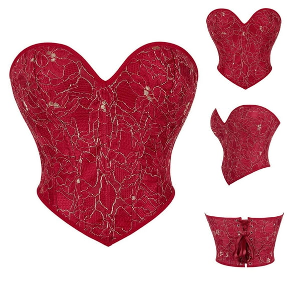 Nmnitkp Vintage Renaissance Corset Top for Women Floral Bustier Lace Up Boned Overbust Lingerie Bodyshaper , Show Nobility Strapless Corset