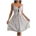 thumbnail image 1 of Nmnitkp Wedding Guest Dresses for Women Show Off Your Figure Women's Summer Floral Dress Bow V-Neck Spaghetti Strap Dresses A-line Wooden Ear Hem Flowy Mini Dress, 1 of 1
