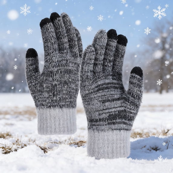 Nmnitkp Winter Gloves for Women Men With Fleece Lining Knit Stretchy Touch Screen Thermal Warm Gloves for Cold Weather Gray