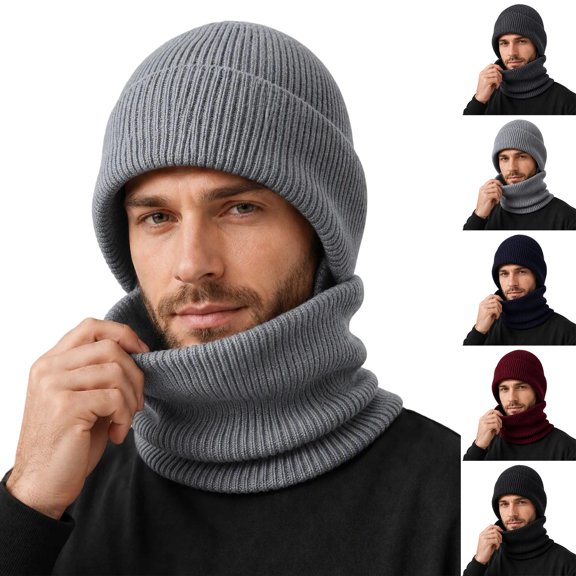 Nmnitkp Winter Knit Beanie Hat Neck Gaiter Set Thick Warm Stretch Ear Cover Windproof Hat Scarf Combo for Men Women Cold Weather Daily Commute Outdoor Wear