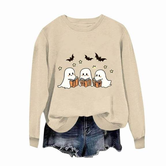 Nmnitkp Women Blouses High-Quality Fabric Women's Tops Round Neck Printed Long Sleeve Hoodless Sweatshirts Fashion And Leisure Top Khaki,XS