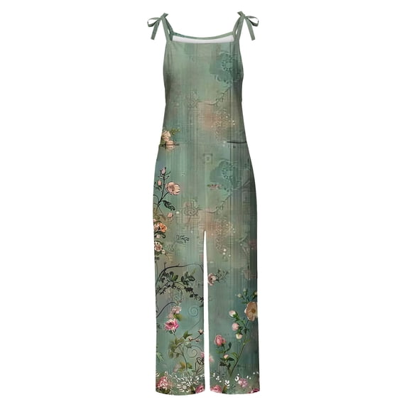 Nmnitkp Women Casual Floral Jumpsuits Summer Sleeveless Loose Overalls Jumpsuit Shoulder Strap Adjustable Wide Leg Pants Rompers with Pockets