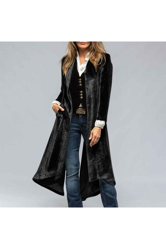 Women Floor Length Open Front Cardigan Lightweight Long Sleeve Maxi Duster with Pockets Black,M