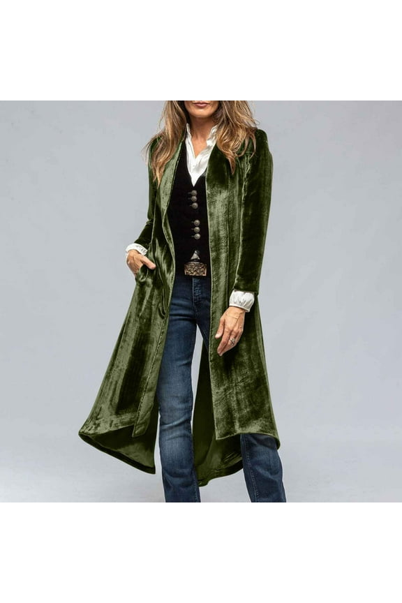 Women Floor Length Open Front Cardigan Lightweight Long Sleeve Maxi Duster with Pockets Green,L