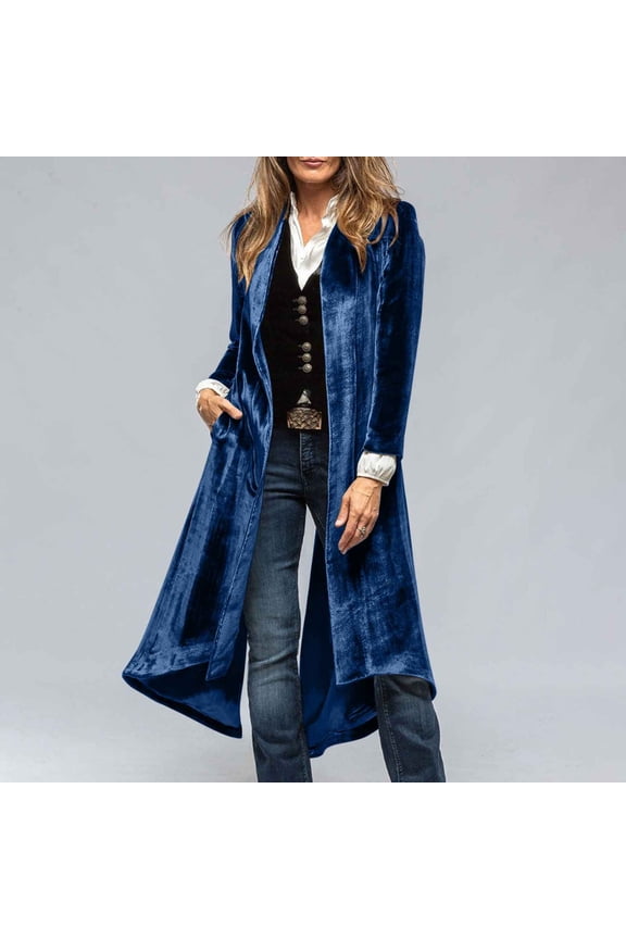 Women Floor Length Open Front Cardigan Lightweight Long Sleeve Maxi Duster with Pockets Navy,S