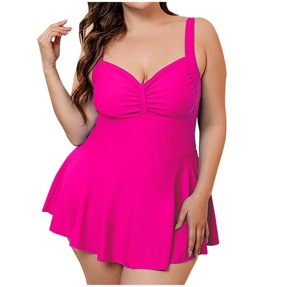 Nmnitkp Women One Piece Swimsuit Tummy Control Plus Size Swimdress Tankini Swimsuits for Women V Neck Solid Bathing Suits Skirt Swimwear Womens Bikini Oversized Swimsuit