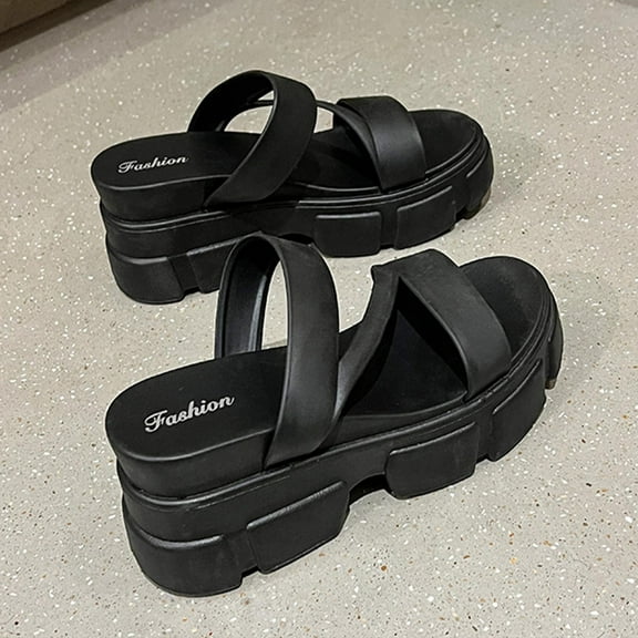 Nmnitkp ~ Women Open Toe Two Bands Lug sole Fashion Block Heel Sandals with Adjustable Ankle Strap,Slippers for Women,Platform Sandals Women