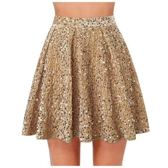 Nmnitkp Women Sequin Skirt Sparkly Cute High Waist Ruffle Flowy Shiny Glitter Mini Short Skirts Night Out Club Party