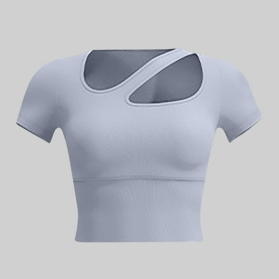 Nmnitkp Women Soft Underwear Lingerie Tops 2 in 1 Built-in Shoulder Pad Short Sleeves Ladies Padded Tank Top Shirt Blue,2XL